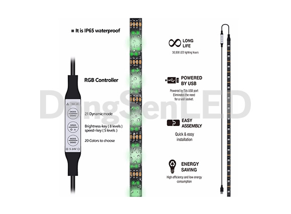 Flexible LED Strip Kit - DC5V USB Power supply RGB led strips for TV background lighting (P/N: TF10-30RGB-TVKit)